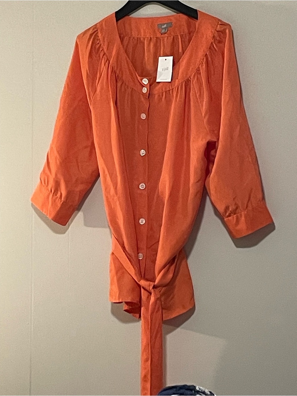 J. Jill Orange Button-Front Tie-Hem Blouse. Item # 11580
